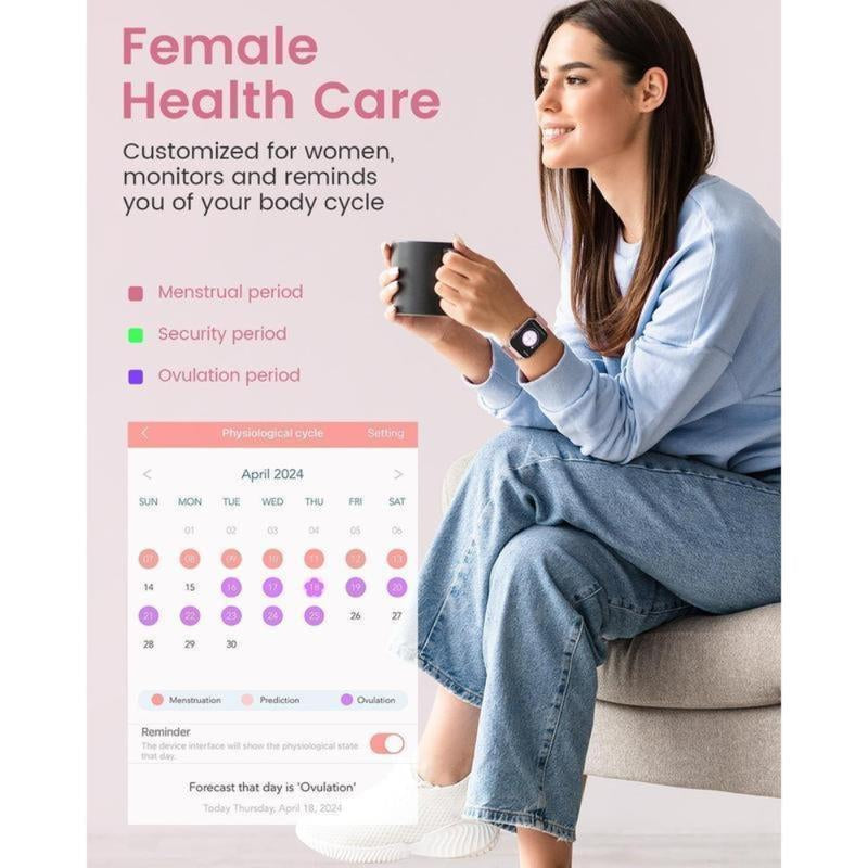 A Watch That Focuses on Your Health Women'S Smartwatch, Fitness Tracker Smartwatch for Android Phone/Iphone, 1.85 Inch Women'S Watch with Blood Pressure Monitor, Call and Message/Heart Rate/Sleep/Female Cycle(Tpu Strap + Steel Strap)Bluetooth Chip Durable