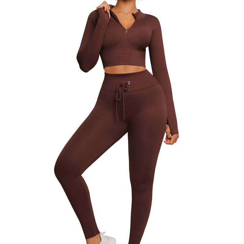 Feelingirl Seamless Long Sleeve Sportswear Set Gym Outfit Activewear Gym Outfit Christmas Outfit