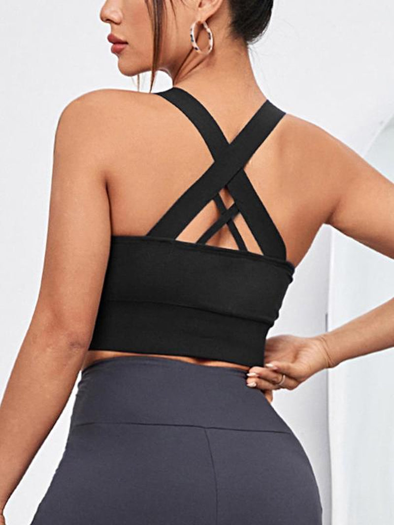 Women'S Basic Criss Cross Backless Sports Bra, Cute Gym Clothes, Gym Clothing, Minimalist Comfort Seamless Push up Cup Lingerie Top, Workout Gym Yoga Exercise Bra, Yoga Bras, Sports Bra for Women, Gym Essentials Women, Activewear