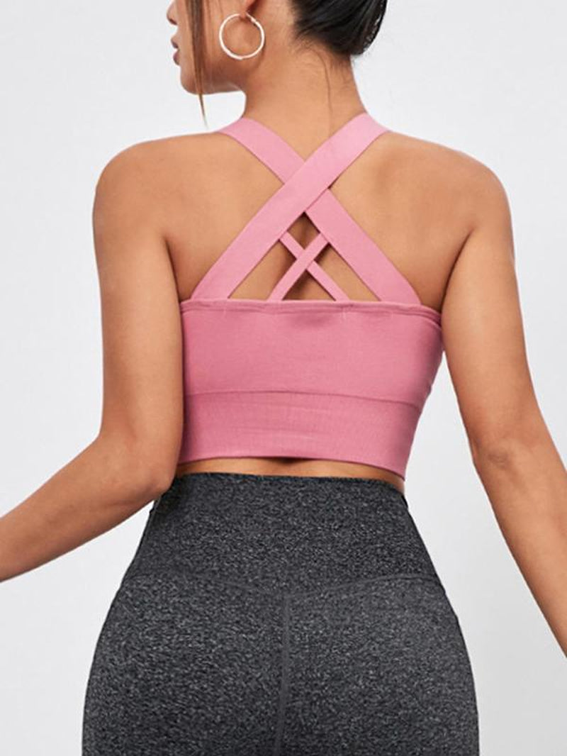 Women'S Basic Criss Cross Backless Sports Bra, Cute Gym Clothes, Gym Clothing, Minimalist Comfort Seamless Push up Cup Lingerie Top, Workout Gym Yoga Exercise Bra, Yoga Bras, Sports Bra for Women, Gym Essentials Women, Activewear