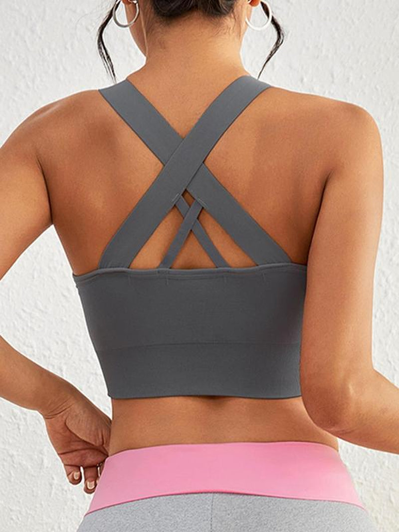 Women'S Basic Criss Cross Backless Sports Bra, Cute Gym Clothes, Gym Clothing, Minimalist Comfort Seamless Push up Cup Lingerie Top, Workout Gym Yoga Exercise Bra, Yoga Bras, Sports Bra for Women, Gym Essentials Women, Activewear
