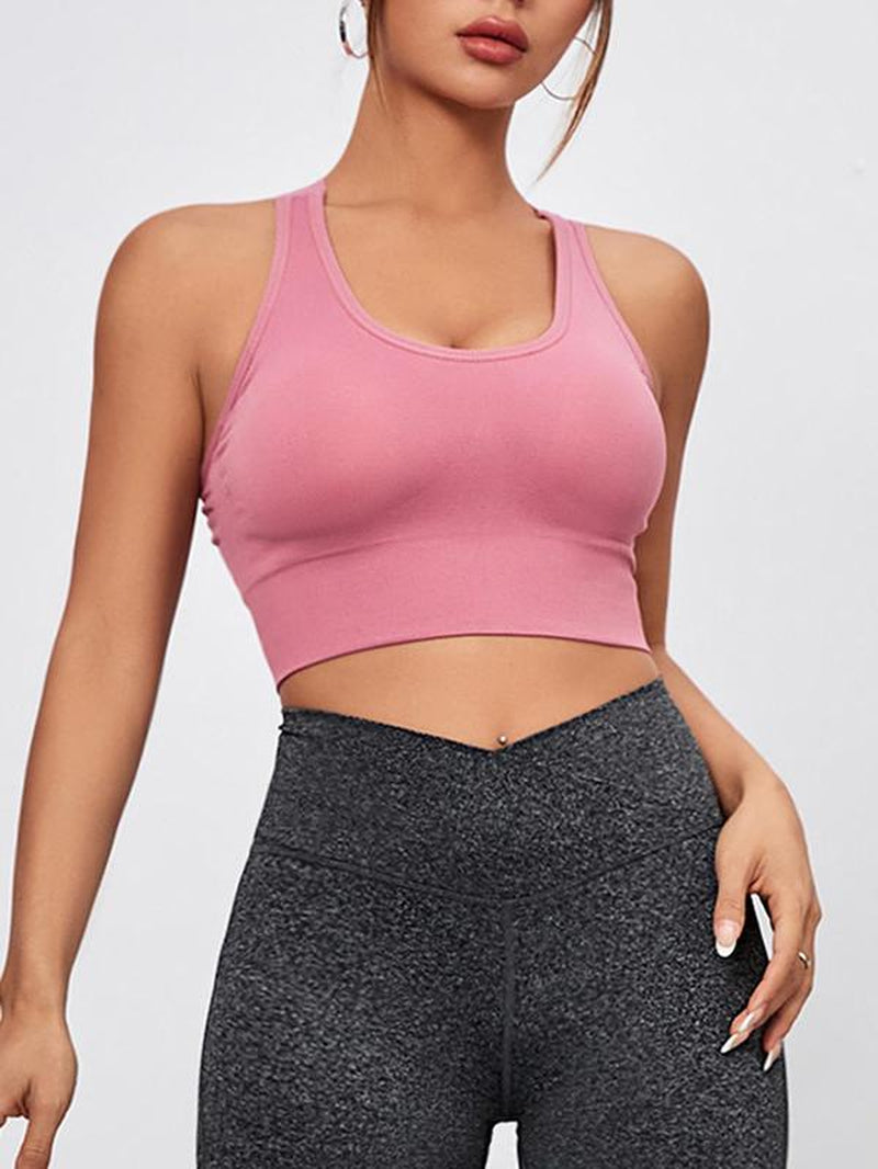 Women'S Basic Criss Cross Backless Sports Bra, Cute Gym Clothes, Gym Clothing, Minimalist Comfort Seamless Push up Cup Lingerie Top, Workout Gym Yoga Exercise Bra, Yoga Bras, Sports Bra for Women, Gym Essentials Women, Activewear