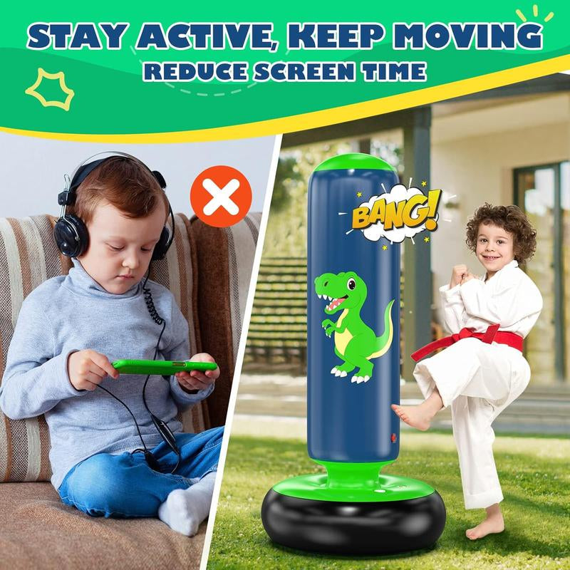 Christmas Gifts Inflatable Punching Bag, 48 Inch Stable Inflatable Boxing Bag for 3-6 Kids,Dinosaur Toy & Gifts for Boys and Girls, Kids Boxing Set for Practicing Karate, Taekwondo