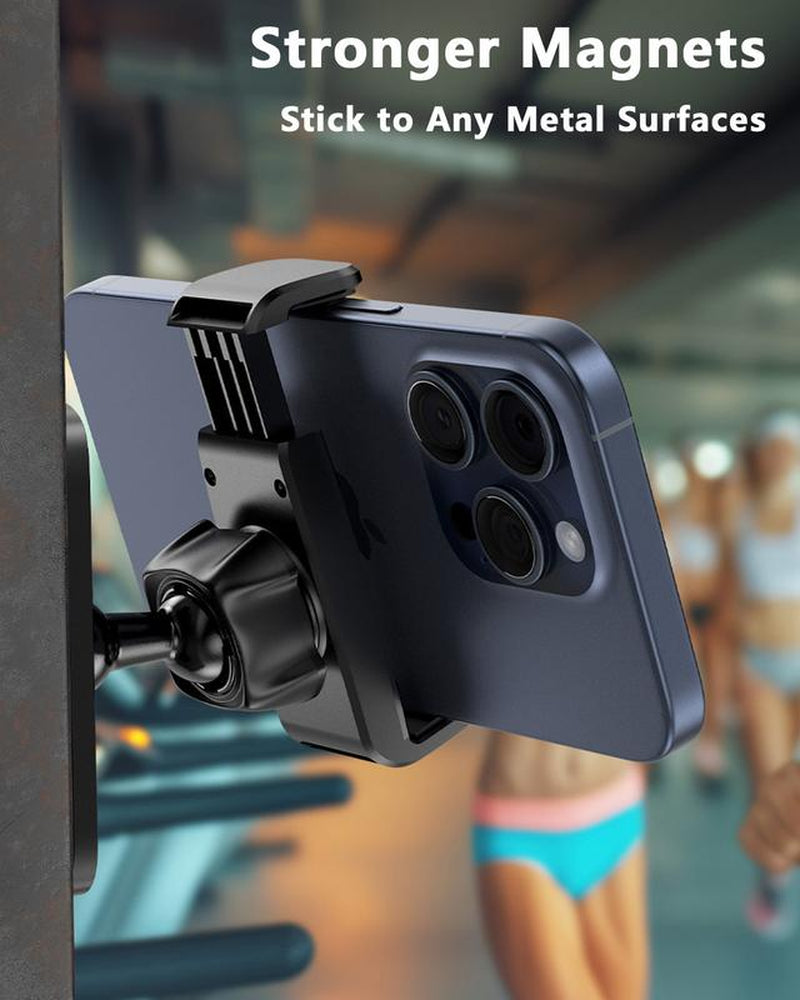 Gym Portable Magnetic Phone Holder, 360 Degree Adjustable Magnetic Phone Mount for Gym Attach to Metal Surface, Fitness Equipment Accessories for Home Gym Smartphone Cellphone Stand