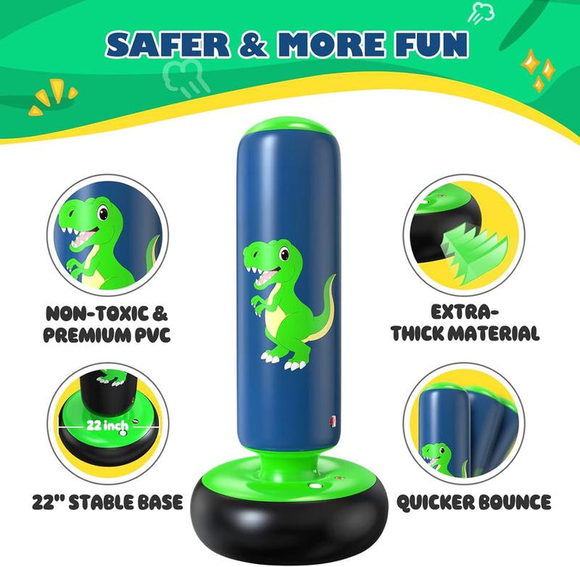 Christmas Gifts Inflatable Punching Bag, 48 Inch Stable Inflatable Boxing Bag for 3-6 Kids,Dinosaur Toy & Gifts for Boys and Girls, Kids Boxing Set for Practicing Karate, Taekwondo