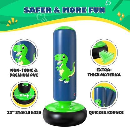Christmas Gifts Inflatable Punching Bag, 48 Inch Stable Inflatable Boxing Bag for 3-6 Kids,Dinosaur Toy & Gifts for Boys and Girls, Kids Boxing Set for Practicing Karate, Taekwondo