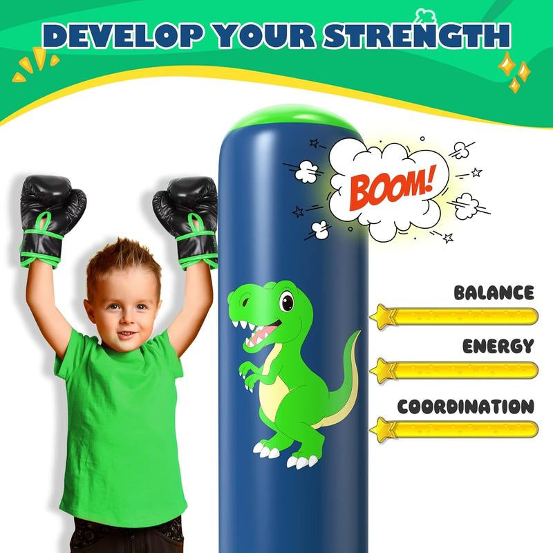 Christmas Gifts Inflatable Punching Bag, 48 Inch Stable Inflatable Boxing Bag for 3-6 Kids,Dinosaur Toy & Gifts for Boys and Girls, Kids Boxing Set for Practicing Karate, Taekwondo