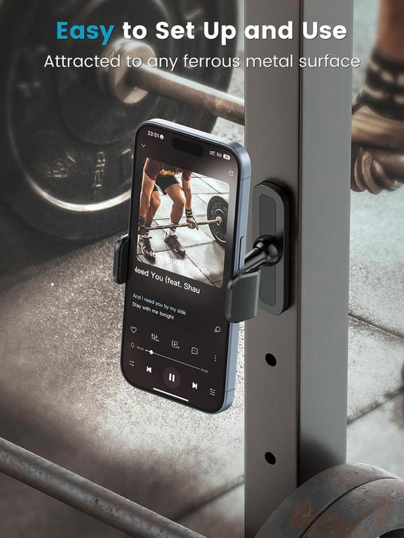Gym Portable Magnetic Phone Holder, 360 Degree Adjustable Magnetic Phone Mount for Gym Attach to Metal Surface, Fitness Equipment Accessories for Home Gym Smartphone Cellphone Stand