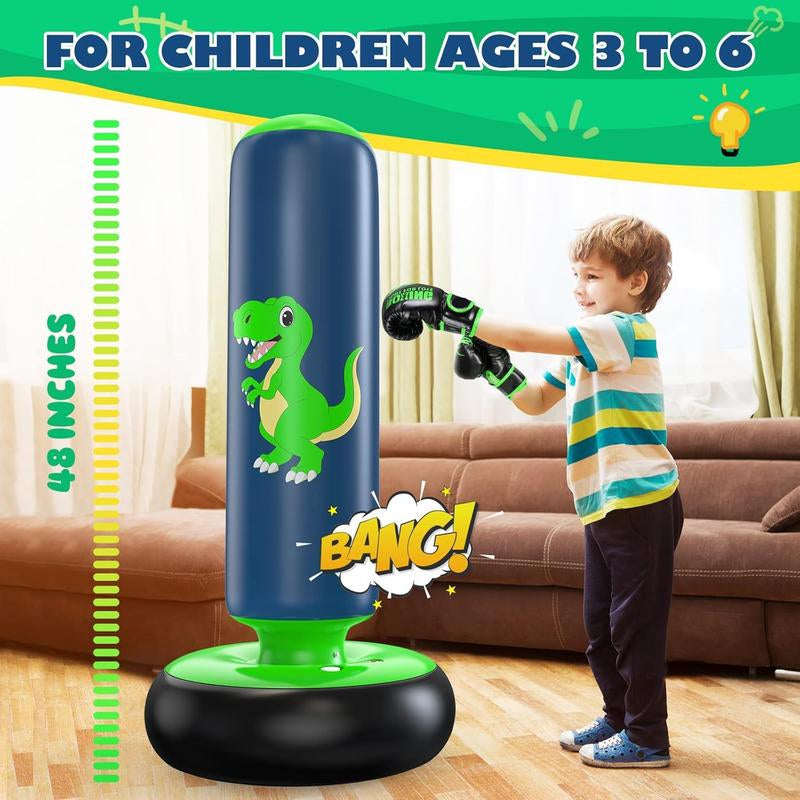 Christmas Gifts Inflatable Punching Bag, 48 Inch Stable Inflatable Boxing Bag for 3-6 Kids,Dinosaur Toy & Gifts for Boys and Girls, Kids Boxing Set for Practicing Karate, Taekwondo