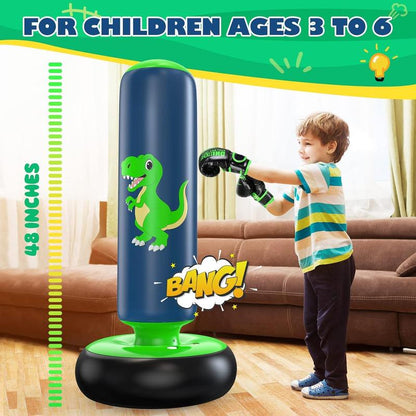 Christmas Gifts Inflatable Punching Bag, 48 Inch Stable Inflatable Boxing Bag for 3-6 Kids,Dinosaur Toy & Gifts for Boys and Girls, Kids Boxing Set for Practicing Karate, Taekwondo